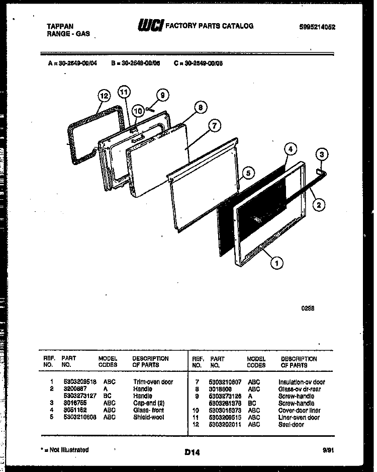 DOOR PARTS Diagram and Parts List for 30-2549-00-06  Tappan Range