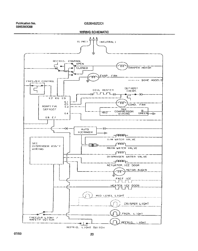 WIRING SCHEMATIC Diagram and Parts List for GS26HSZCC1  Frigidaire Refrigerator