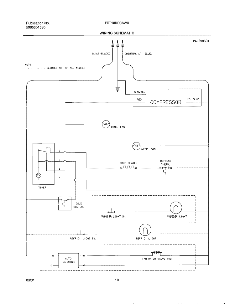 WIRING SCHEMATIC Diagram and Parts List for FRT18KD3AW0  Frigidaire Refrigerator
