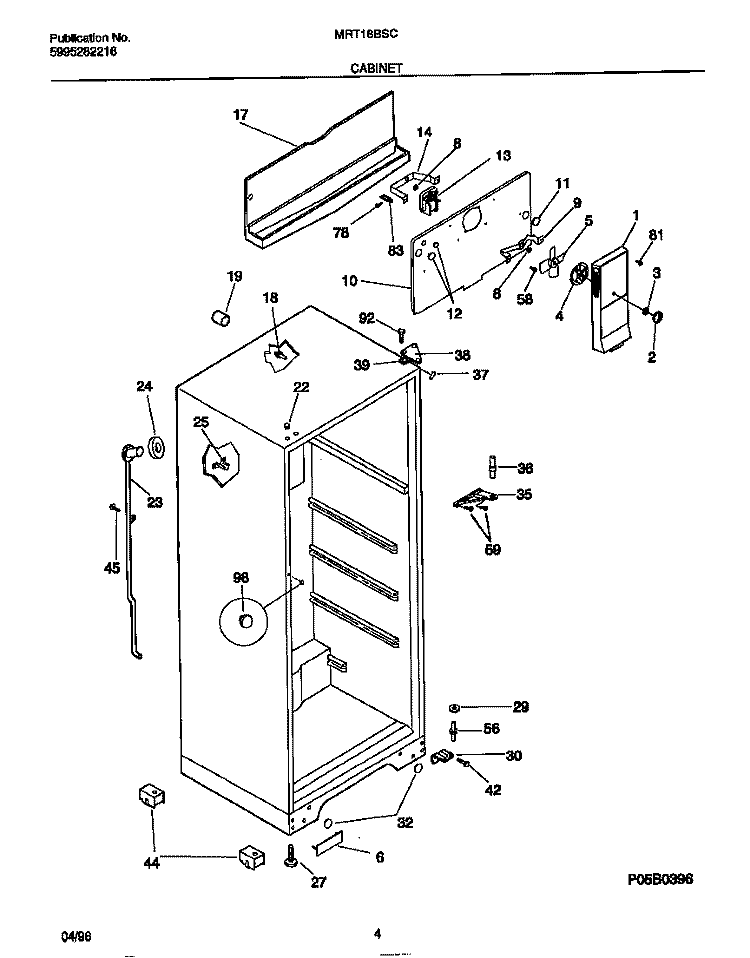 CABINET Diagram and Parts List for MRT18BSCW1  Frigidaire Refrigerator