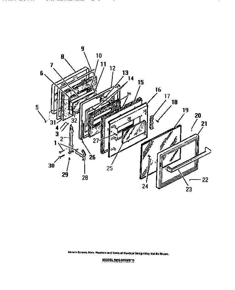 OVEN DOOR PANELS Diagram and Parts List for REG533MDM0  Frigidaire Range