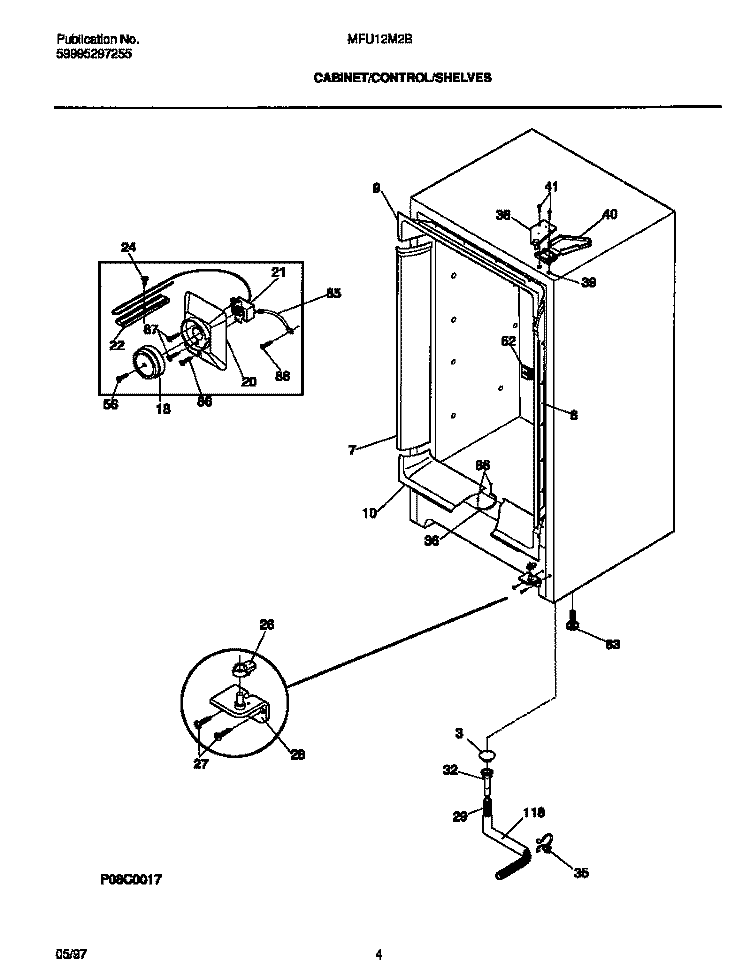 CABINET / CONTROL / SHELVES Diagram and Parts List for MFU12M2BW4  Frigidaire Freezer