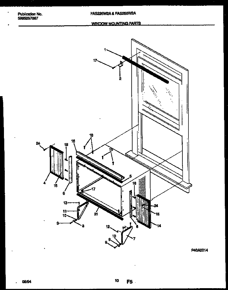 WINDOW MOUNTING PARTS Diagram and Parts List for FAS256W2A1  Frigidaire Air Conditioner