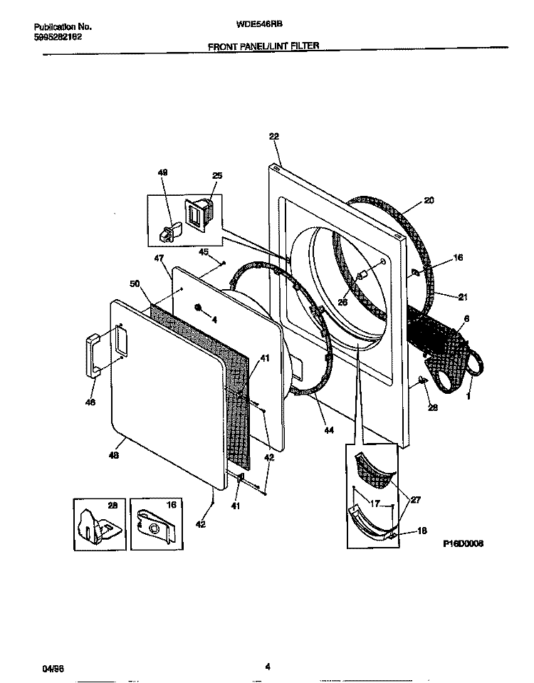 FRONT PANEL / LINT FILTER Diagram and Parts List for WDE546RBS1  Frigidaire Dryer