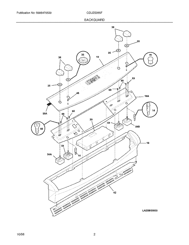 BACKGUARD Diagram and Parts List for CGLES385FS1  Frigidaire Range