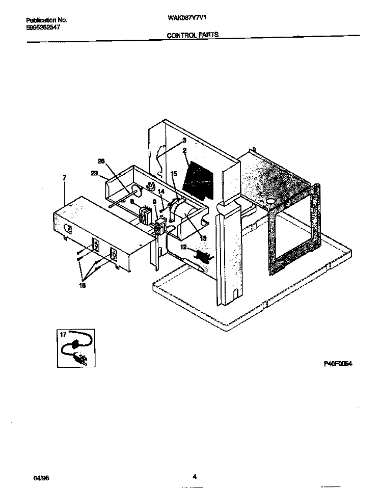 CONTROL PARTS Diagram and Parts List for WAK087Y7V1  Frigidaire Air Conditioner
