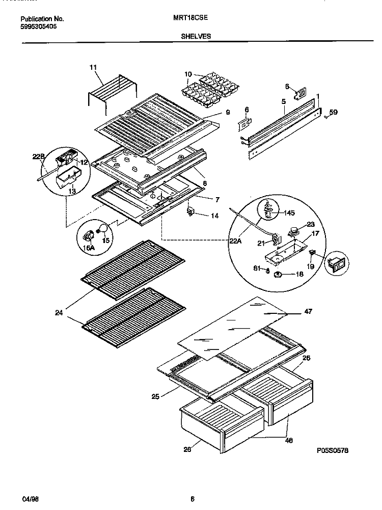 SHELVES / CONTROLS Diagram and Parts List for MRT18CSEY3  Uni Refrigerator