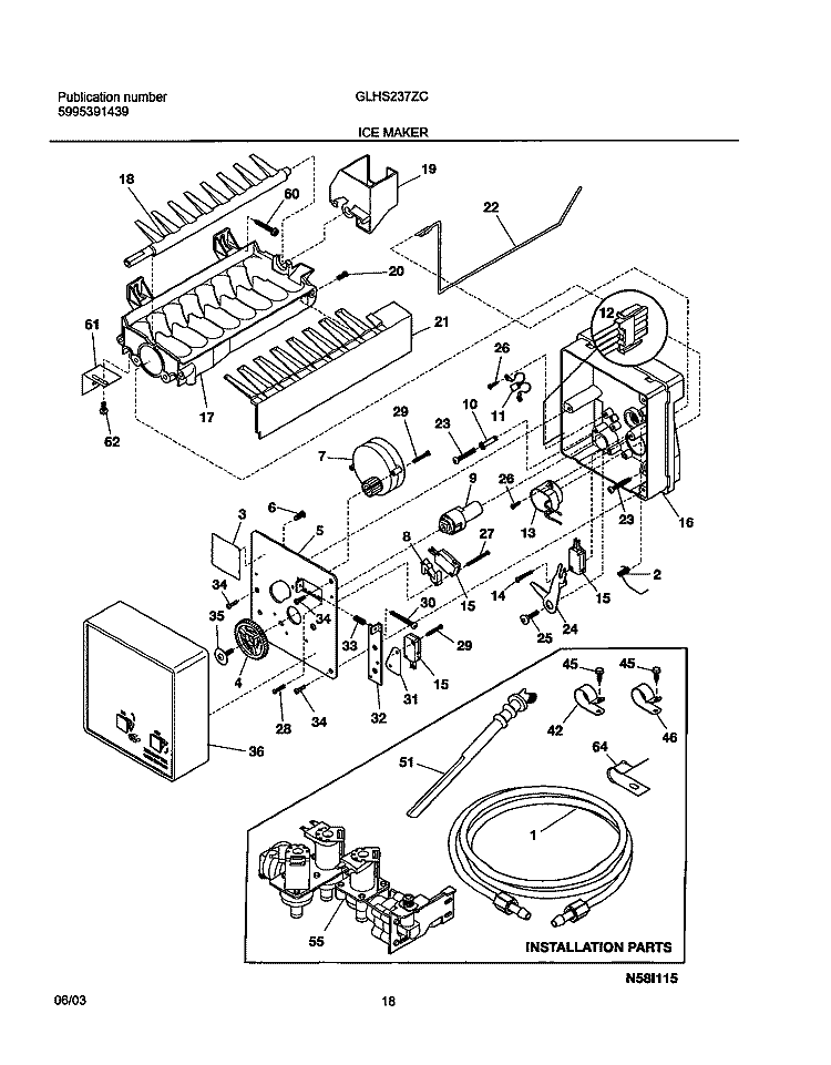 ICE MAKER Diagram and Parts List for GLHS237ZCQ0  Frigidaire Refrigerator