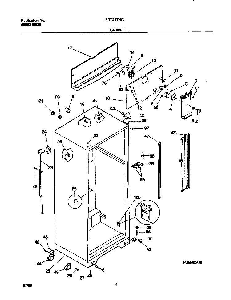 CABINET Diagram and Parts List for FRT21TNGW0  Frigidaire Refrigerator