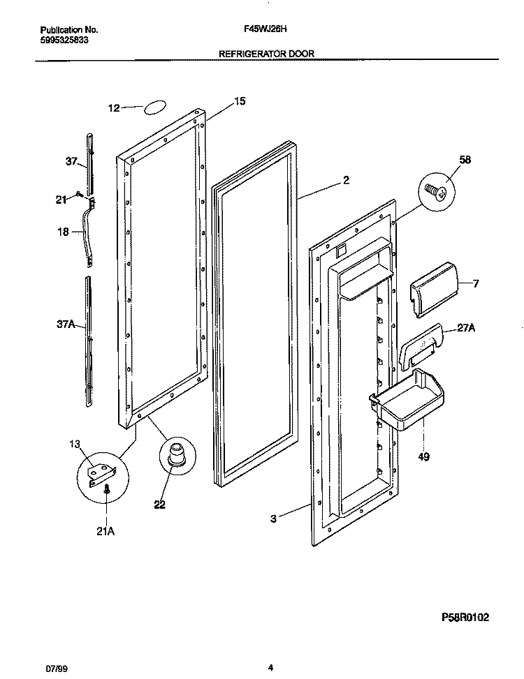 REFRIGERATOR DOOR Diagram and Parts List for F45WJ26HW2  Frigidaire Refrigerator