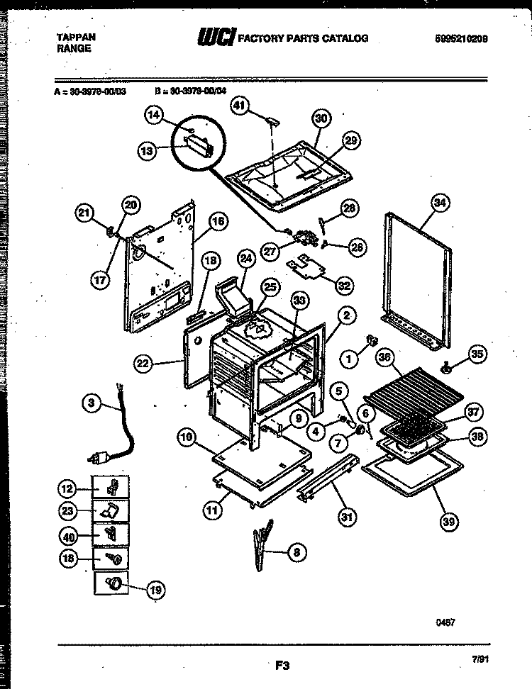 BODY PARTS Diagram and Parts List for 30-3979-00-03  Tappan Range