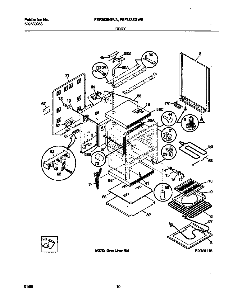 BODY Diagram and Parts List for FEF363SGWA  Frigidaire Range