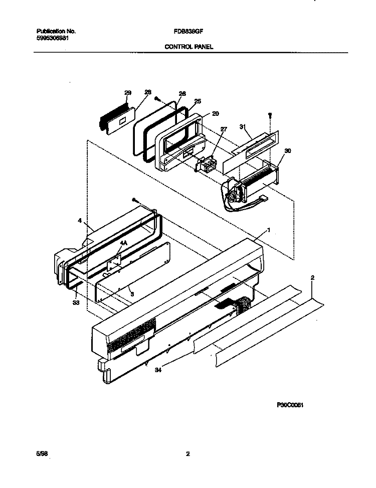 CONTROL PANEL Diagram and Parts List for FDB836GFB4  Frigidaire Dishwasher