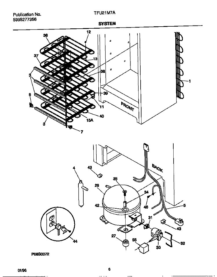SYSTEM Diagram and Parts List for TFU21M7AW4  Tappan Freezer