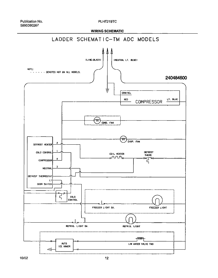 WIRING SCHEMATIC Diagram and Parts List for PLHT219TCB0  Frigidaire Refrigerator