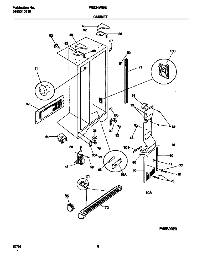 CABINET Diagram and Parts List for FRS24WNGW0  Frigidaire Refrigerator