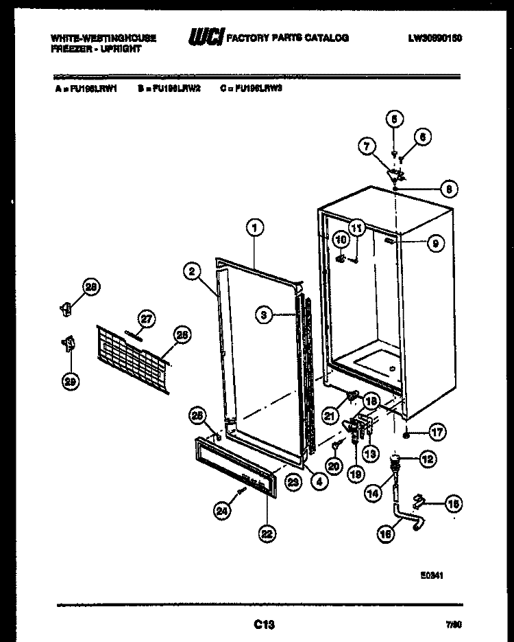 CABINET PARTS Diagram and Parts List for FU196LRW3  Frigidaire Freezer