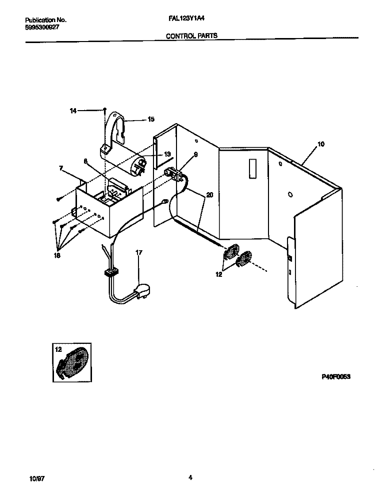 CONTROL PARTS Diagram and Parts List for FAL123Y1A4  Frigidaire Air Conditioner