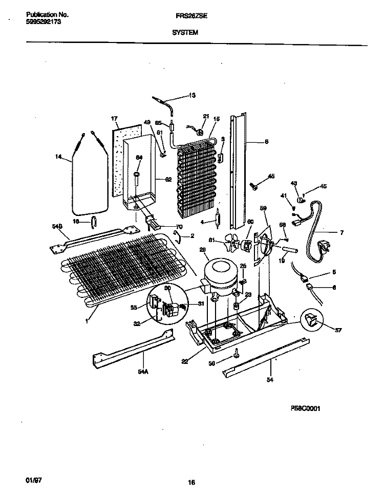 SYSTEM Diagram and Parts List for FRS26ZSEB3  Frigidaire Refrigerator