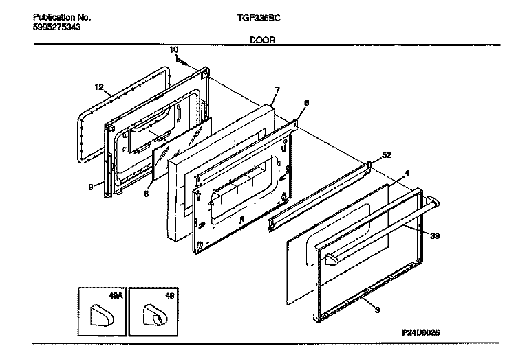 DOOR Diagram and Parts List for TGF335BCWB  Tappan Range