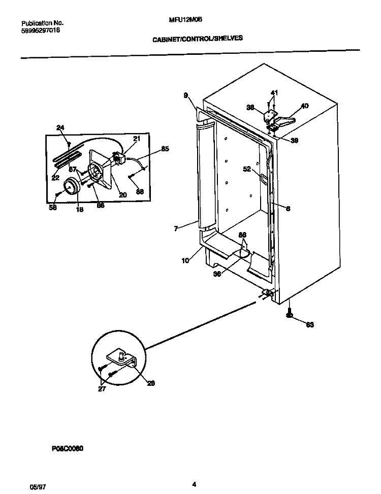 CABINET / CONTROL / SHELVES Diagram and Parts List for MFU12M0BW4  Frigidaire Freezer