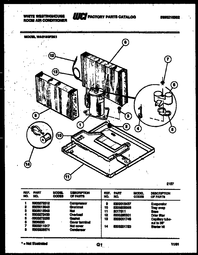 SYSTEM PARTS Diagram and Parts List for WAS183P2K1  Frigidaire Air Conditioner