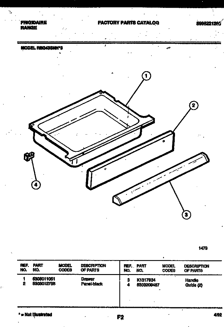 DRAWER PARTS Diagram and Parts List for REG433MNW3  Frigidaire Range