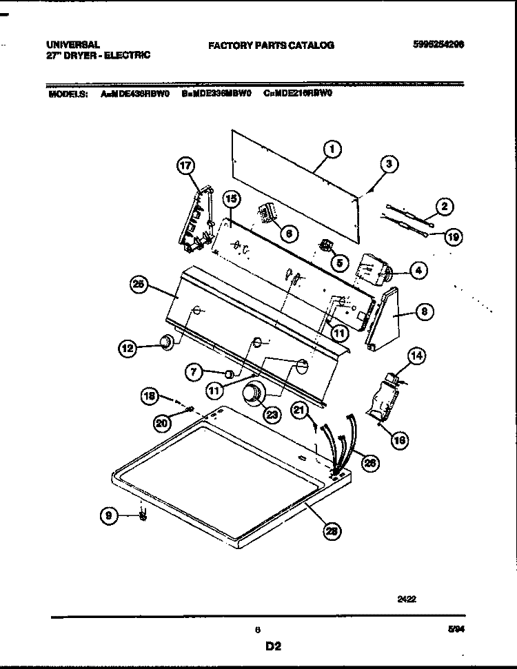 CONSOLE AND CONTROL PARTS Diagram and Parts List for MDE336MBD0  Frigidaire Dryer