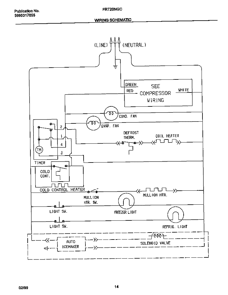 WIRING DIAGRAM Diagram and Parts List for FRT20NGCWA  Frigidaire Refrigerator