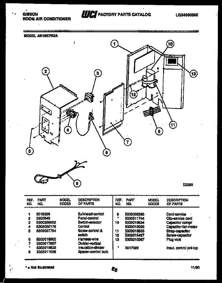 ELECTRICAL PARTS Diagram and Parts List for AK18E7RZA  Gibson Air Conditioner