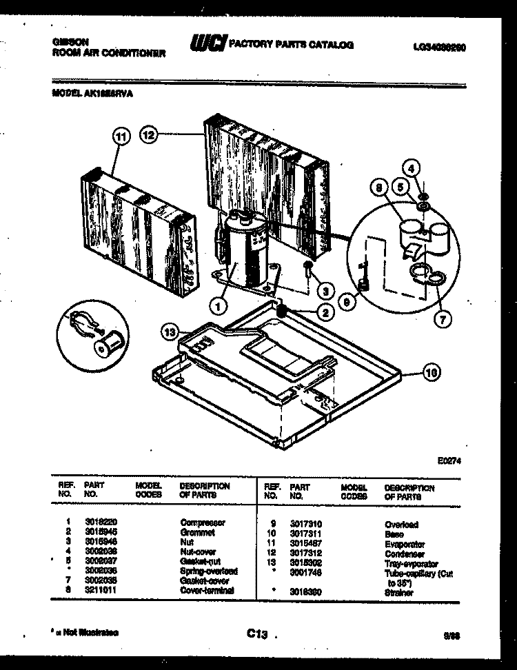 SYSTEM PARTS Diagram and Parts List for AK18E6RVA  Gibson Air Conditioner