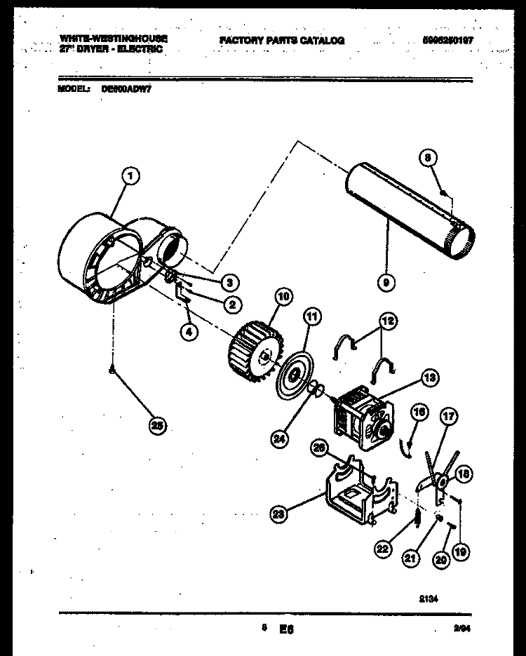 BLOWER AND DRIVE PARTS Diagram and Parts List for DE500ADD7  Frigidaire Dryer