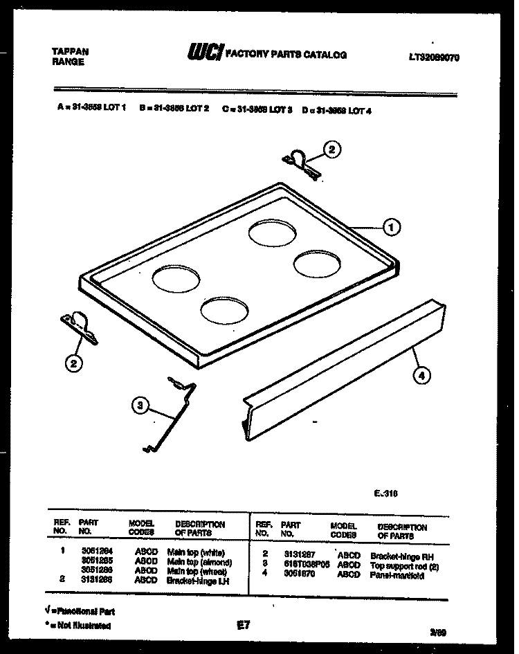 COOKTOP PARTS Diagram and Parts List for 31-3858-23-01  Tappan Range