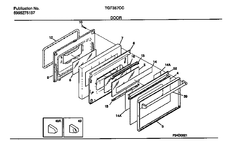 DOOR Diagram and Parts List for TGF357CCTB  Tappan Range