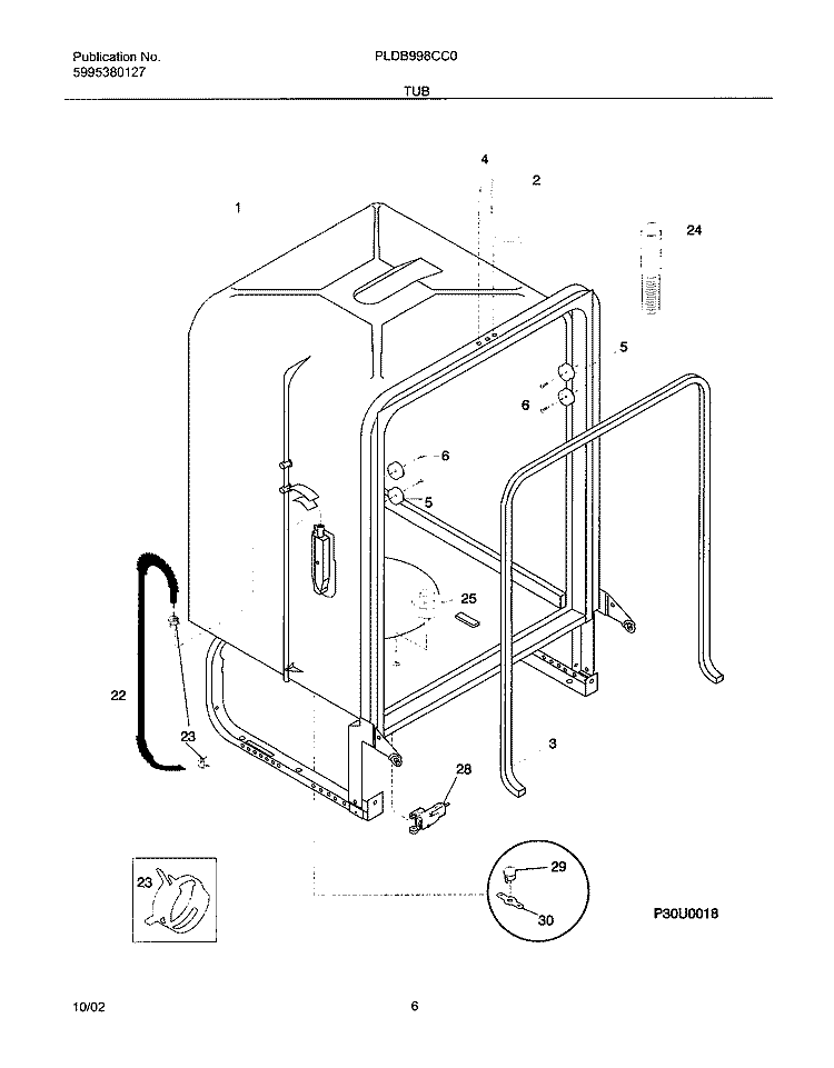 TUB Diagram and Parts List for PLDB998CC0  Frigidaire Dishwasher