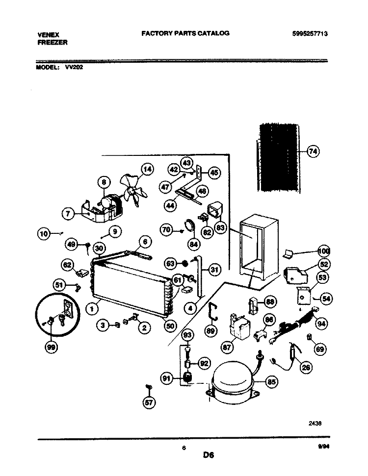 SYSTEM Diagram and Parts List for VV202  Frigidaire Freezer