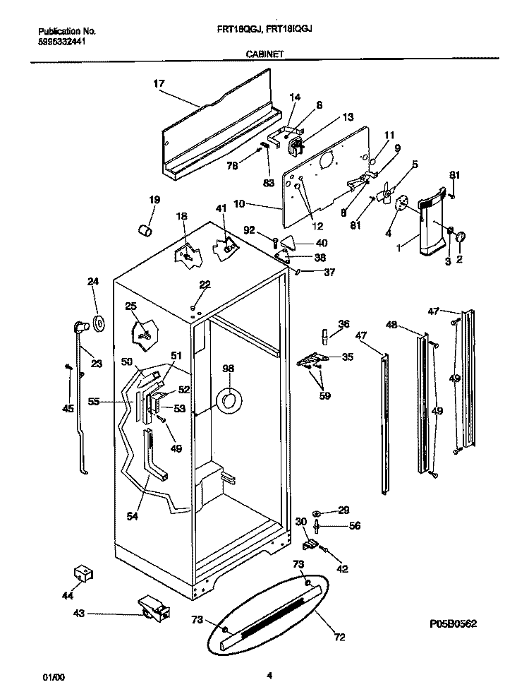 CABINET Diagram and Parts List for FRT18IQGJD0  Frigidaire Refrigerator
