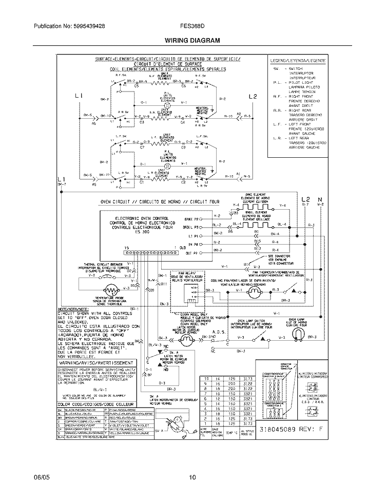 WIRING DIAGRAM Diagram and Parts List for FES368DQC  Frigidaire Range