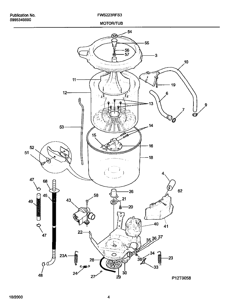 MOTOR / TUB Diagram and Parts List for FWS223RFS3  Frigidaire Washer