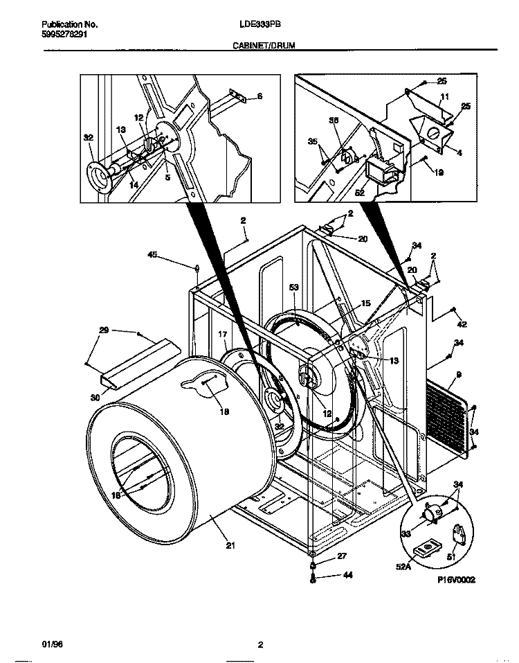 CABINET / DRUM Diagram and Parts List for LDE333PBW0  Frigidaire Dryer