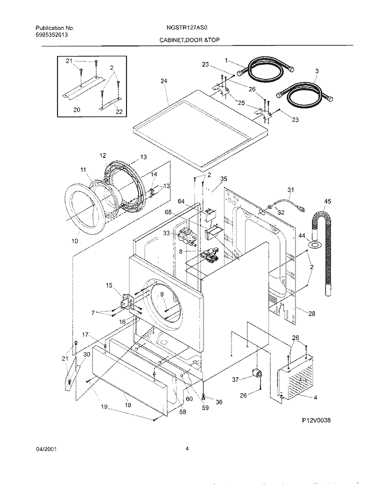 WSHR CAB, DOOR Diagram and Parts List for NGSTR127AS0  Frigidaire Washer