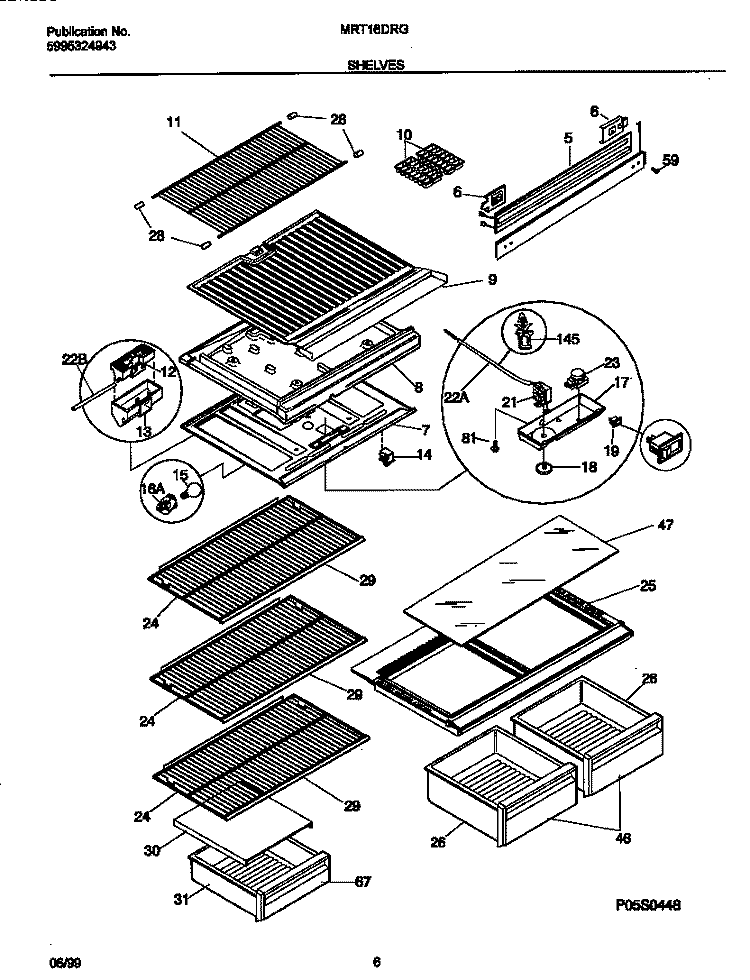 SHELVES Diagram and Parts List for MRT16DRGD7  Frigidaire Refrigerator