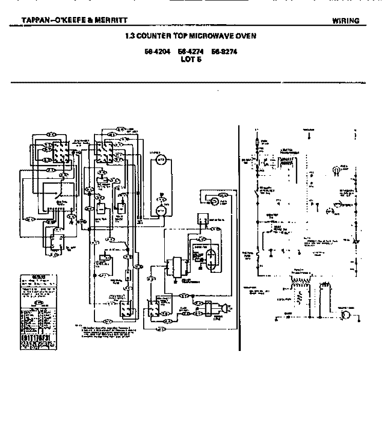 WIRING Diagram and Parts List for 56-4204-10-03  Tappan Microwave