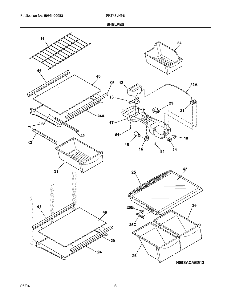SHELVES Diagram and Parts List for FRT18LN5BQ6  Frigidaire Refrigerator