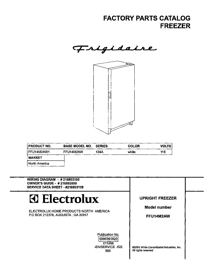 COVER Diagram and Parts List for FFU14M2AW1  Frigidaire Freezer