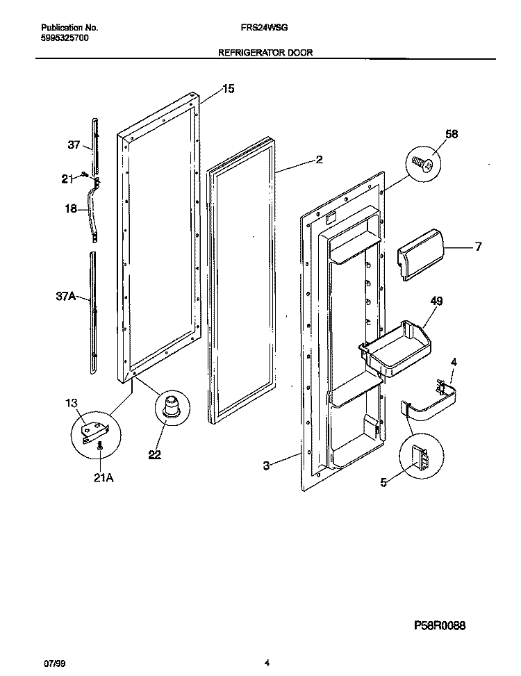 REFRIGERATOR DOOR Diagram and Parts List for FRS24WSGW5  Frigidaire Refrigerator