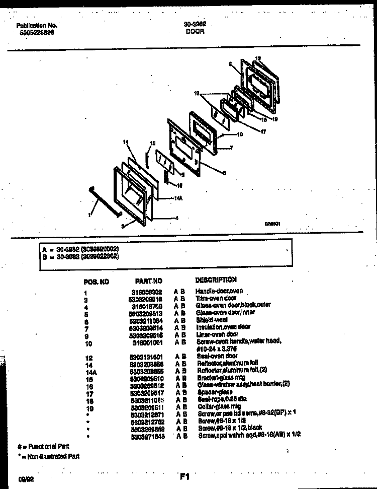 DOOR PARTS Diagram and Parts List for 30-3982-00-02  Tappan Range