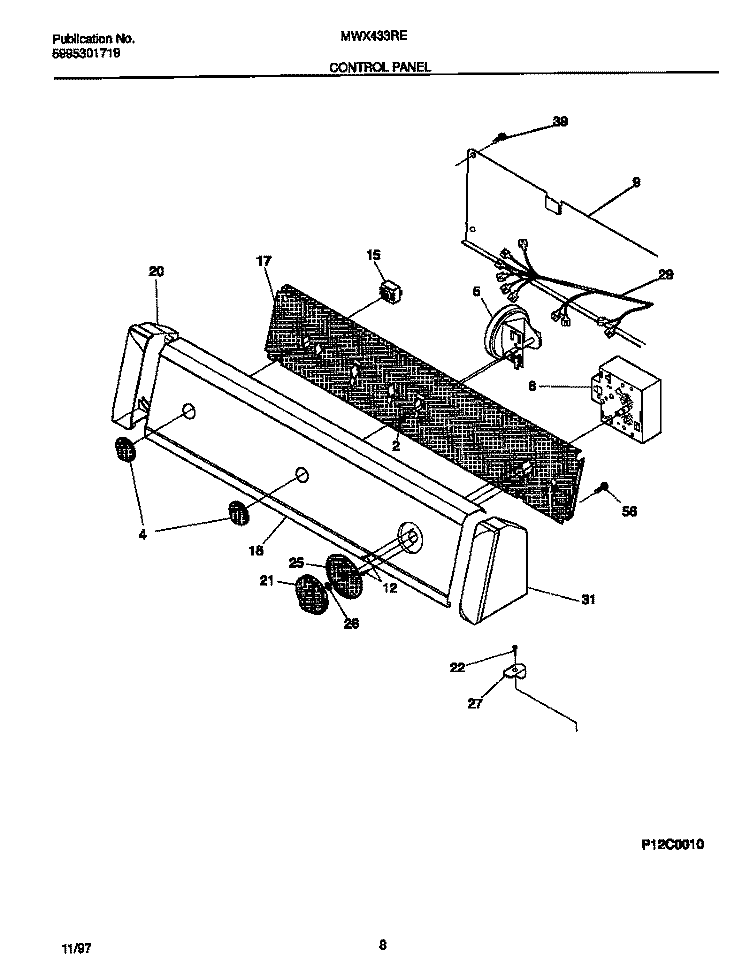 CONTROL PANEL Diagram and Parts List for MWX433RED2  Frigidaire Washer