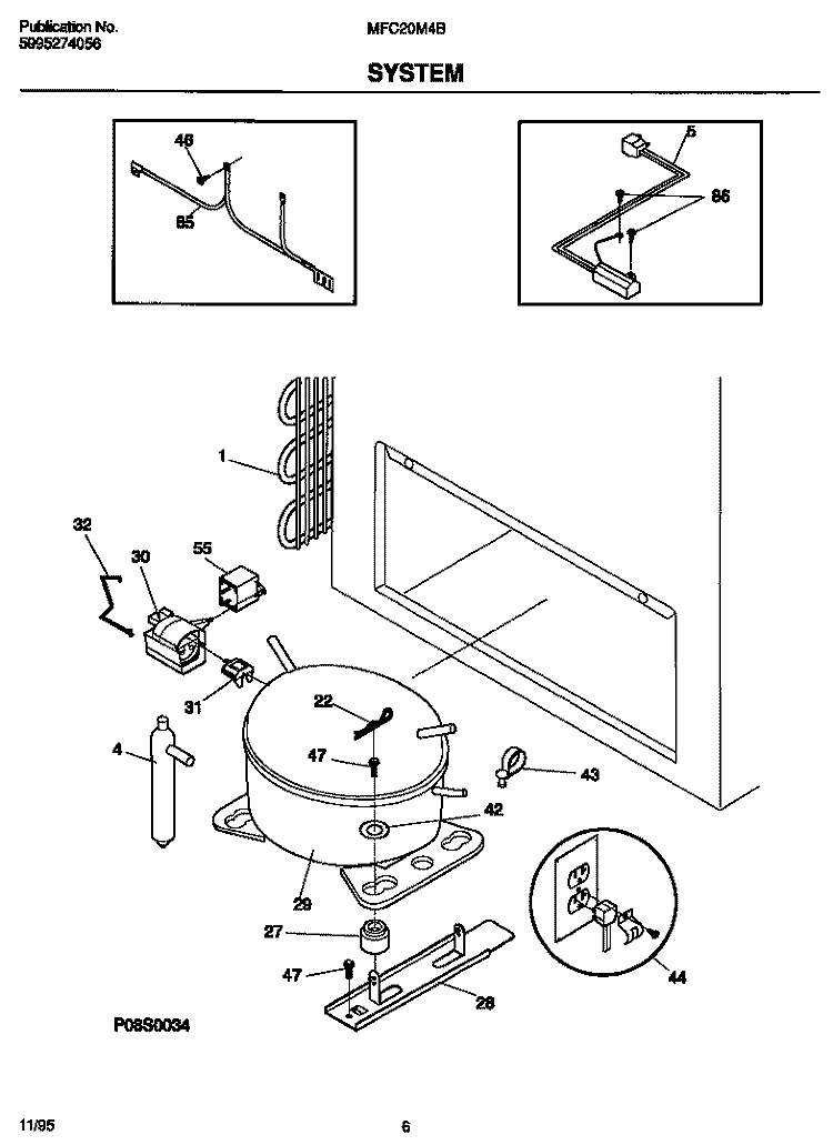 SYSTEM Diagram and Parts List for MFC20M4BW4  Frigidaire Freezer