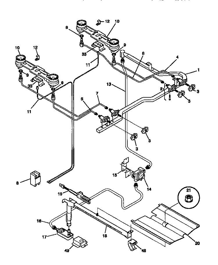 BURNER Diagram and Parts List for TGF332BCWA  Tappan Range